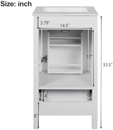 Harper & Bright Designs 18" Bathroom Vanity with Sink, Free Standing Single Vanity Set with One Divider Drawer, and Door Storage Shelf, Wooden Storage Cabinet with Ceramic Basin for Bathroom, White - Image 5