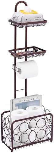 Oasis Creations Toilet Paper Holder Tissue Rack Stand with Magazine Toilet Roll Storage Basket- Freestanding, Bronze Metal by OasisCreations