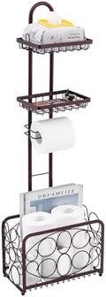 Oasis Creations Toilet Paper Holder Tissue Rack Stand with Magazine Toilet Roll Storage Basket- Freestanding, Bronze Metal by OasisCreations