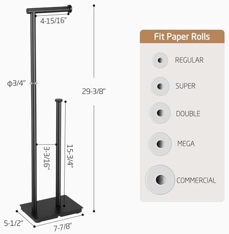KES Toilet Paper Holder Stand with Weighted Base, Matte Black, 29.5" H - Image 5