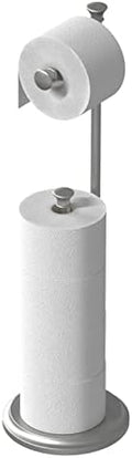 Free Standing Toilet Paper Holder Stand Brushed Nickel Toilet Roll Stand Bathroom Tissue Rack with Storage Reserves 5 Mega Rolls by TreeLen