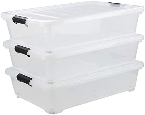 Asking 3-Pack 40 Quart Plastic Wheels Under Bed Storage Box with Lid, Clear by Asking