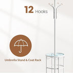 Coat Rack Freestanding with Umbrella Stand with 12 Hooks Metal Coat Tree Coat and Hat Hanger Jacket Entryway Coat Rack (White) - Image 6