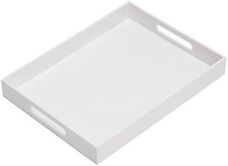 KEVLANG Glossy White Acrylic Serving Tray, 12x16Inch, Sturdy Kitchen Countertop Organizer, Decorative Vanity Table Tray, Ottoman Tray, 3/16 inch Thickness by KEVLANG