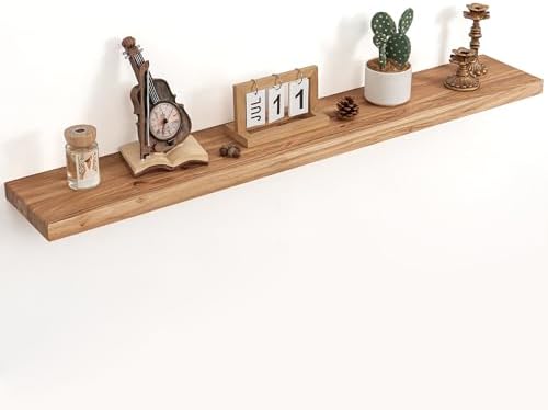 Floating Shelves for Wall Decor, 8" Deep Rustic Solid Elm Wood Floating Shelves Wall Mounted, Wall Shelves with Invisible Bracket for Living Room Bathroom Bedroom Kitchen, 48 Inch Set of 1, Natural by FLYJOE