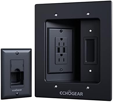 ECHOGEAR TV Cord Hider for Wall Mounted TV with 2X AC Outlets & 2X USB-A Ports - Hide Power Cables & Low Voltage Wires Behind The Wall - Includes Template, Saw, & Low Profile Extension Cord - Black by ECHOGEAR
