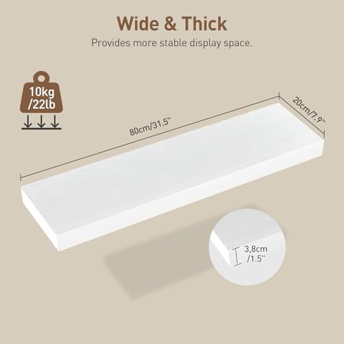 RALGEND Floating Shelves for Wall, 31.5" Long Wall Shelf Set of 3 with Invisible Brackets, Hanging Shelves Farmhouse Home Decor for Bathroom, Living Room, Bedroom, White 8301BJP3WT - Image 3