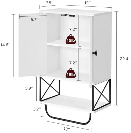 MAHANCRIS Bathroom Wall Cabinet with 2 Door and Adjustable Shelf, Farmhouse Medicine Cabinet with Towel Rack, 3-Tier Wall Mounted Storage Cabinet Over The Toilet for Bathroom Laundry Room, White - Image 3