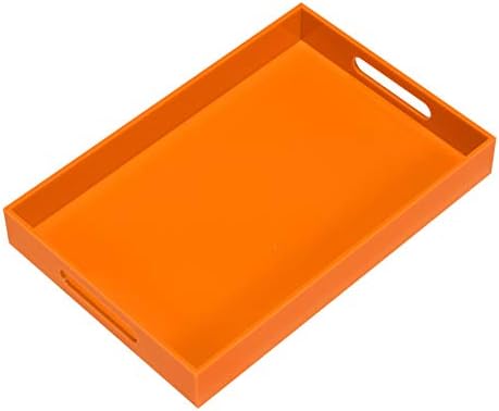 KEVLANG Orange Sturdy Acrylic Serving Tray with Handles-10x15Inch-Serving Coffee,Food,Breakfast,Butler-Kitchen Countertop Tray-Makeup Drawer Organizer-Vanity Table,Ottoman Tray-Decorative Tray by KEVLANG