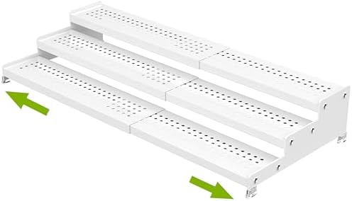 Jojocross Spice Rack Organizer for Cabinet, 3 Tier Expandable shelf, Great for Kitchen Cabinets, Cupboard,Pantry and more,Metal plate with hole (1 Pack/White,9.45" D x 12.8"~24“L x 3.56" H) by JOJOCROSSHIGHQUALITYLIFE