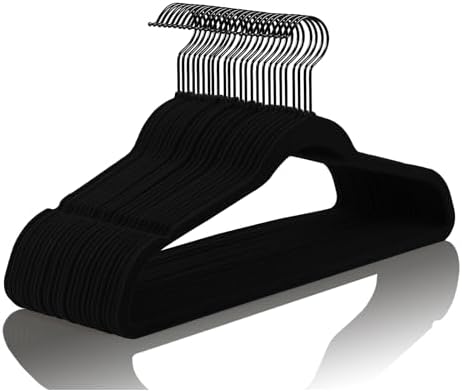 MIZGI Black Velvet Hangers 100 Pack Non Slip Heavy Duty Black Hooks by MIZGI