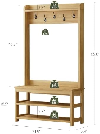 Hall Tree with Bench and Shoe Storage, 31.5” Coat Rack Entryway Organizer - Image 2