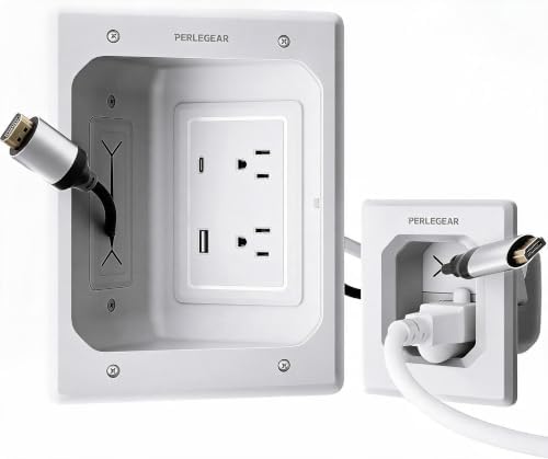 Perlegear in Wall Cable Management Kit, USB & Type C PortsTV Cord Hider & Cable Hider, Wire Hider with Recessed Power, Includes Drill Template, Dust Bag, Drywall Saw, Extension Cable by Perlegear