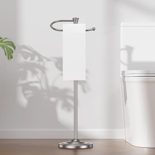 Toilet Paper Holder Free Standing, 25” H Stainless Steel Nickel Toilet Paper Stand, Weighted Base Floor Tissue Roll Holder for Bathroom,Toilet Roll Stand - Image 6
