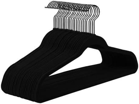 MIZGI All Black Velvet Hangers 60 Pack,Premium Flocked Clothes Hangers Non-Slip Felt Hangers,Sturdy Black Hangers Heavy Duty Coat Hangers,Durable Suit Hangers for Space Saving, No Hanger Marks by MIZGI