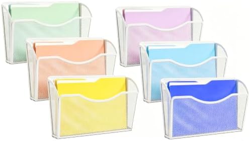 Gawerk Mesh Hanging Wall File Holders, Metal Vertical Wall Basket Mail Organizer for Office/Home (White, 6 Pack Wall Mounted) by Gawerk