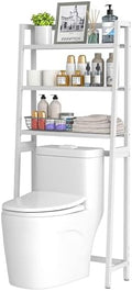 VASMIA Over The Toilet Storage,Bamboo 3-Tier Bathroom Organizer Over Toilet Storage Cabinet,Freestanding Space Saver with 3 Hooks White by VASMIA