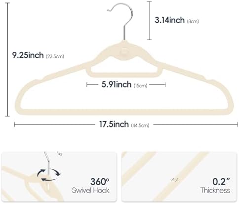 Velvet Stackable Hangers 50 Pack Space Saving Cascading Hook Ivory - Image 2