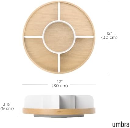 Umbra Bellwood Lazy Susan, Divided Tray Organizer, White/Natural - Image 3