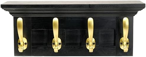 EXCELLO GLOBAL PRODUCTS Black 16" Coat Rack with 4 Gold Hooks: Ready to Hang Entryway Coatrack for Organization of Jackets, Hats, Scarves, Keys & Purses (Black) by ExcelloGlobalProducts