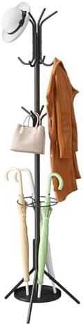 Coat Rack Freestanding,Entryway Hanger Stand,Umbrella Holder,Hall Tree With 12 Hooks, Floor Standing Metal Tree Stand,Black by Wieghda