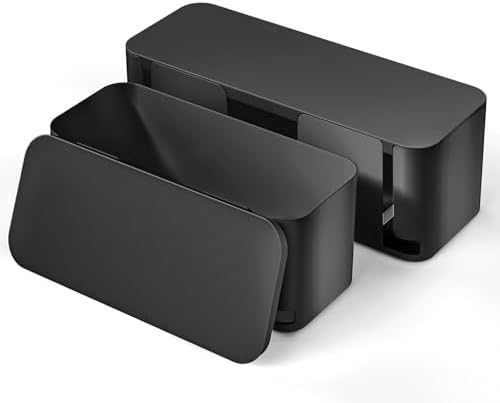 YECAYE 2 Pack Cable Management Box, Pet Friendly Cable Box Organizer for Home & Office, Child-Proof Floor Cord Cover, Cord Management and Cord Hider, Black by Yecaye