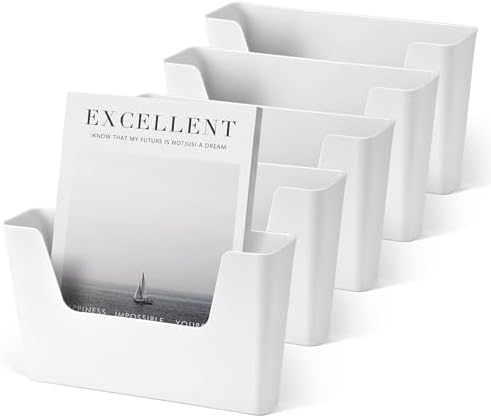 YOHOM Adhesive File Holder Plastic Document Folder Door No Drilling Mount Mail Magazine Organizer A4 Filing Envelopes Folder, Office Wall Mount Single Pocket (WHITE, 5 PCS) by Yohom