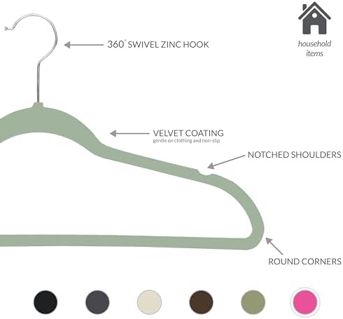 Simplify Slim Velvet Clothes Hangers | 50 Pack | Non-Slip | Shirts | Suit | Pants | Dresses | Garments | Closet Storage & Organization | Durable | Sage - Image 2