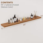 Floating Shelves for Wall Decor, 8" Deep Rustic Solid Elm Wood Floating Shelves Wall Mounted, Wall Shelves with Invisible Bracket for Living Room Bathroom Bedroom Kitchen, 55 Inch Set of 1, Natural - Image 2