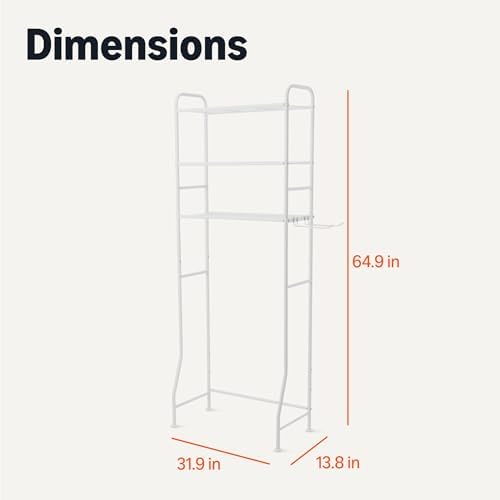 Amazon Basics Over the Toilet Storage Organizer, 3-Tier with 2 Paper Holders, 13.8 x 31.9 x 64.9 Inches, White - Image 2