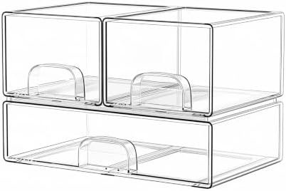 Clear Stackable Storage Drawers Set of 3 Bathroom Makeup Organizer Bins by Unknown