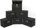 STOREONE Fabric Storage Cube Bins Foldable Organizer Container Collapsible Basket with Lids and Metal Handles, for Home, Bedroom, Closet 6 Pcs (Black) by STOREONE