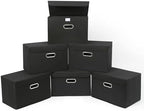 STOREONE Fabric Storage Cube Bins Foldable Organizer Container Collapsible Basket with Lids and Metal Handles, for Home, Bedroom, Closet 6 Pcs (Black) by STOREONE