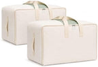 DoYiKe Soft Canvas Clothes Storage Bags with Four Carrying Handles and Clear Window, Closet Organizer for Clothing, Blankets Sheets and Bedding, 55L, 2 Pack, Beige by DoYiKe