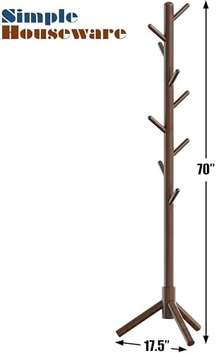Simple Houseware Wooden Coat Rack Stand, Hall Tree with 9 Hooks, Walnut - Image 2