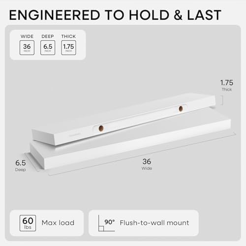 Homeforia 36 Inch Floating Shelves, High-End Solid Pine Wood, Set of 2 - Image 2
