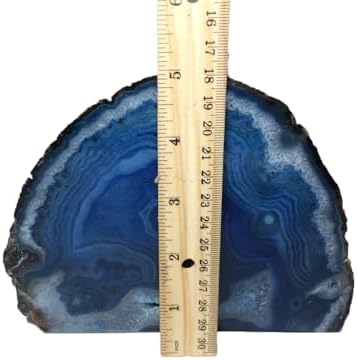 AMOYSTONE Blue Agate Bookends Decorative Stone Book Ends for Bookshelf - Image 2