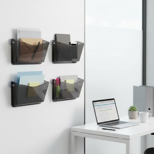 Azar Displays 250055-SMK Plastic Wall Mount File Holder with Suction Cups Smoke Colored, 4-Pack - Image 2