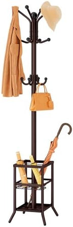 FAVOOSTY Coat Rack Freestanding,Coat Rack Stand with Umbrella Holder,Metal Coat Tree with 12 Hooks,Tree Clothes Hat for Entryway, Hallway, Bedroom, Living Room & Office -Brown by FAVOOSTY