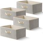 Storage Baskets, 15.7-Inch Woven Fabric Bins, Storage Cubes with Reinforced Handles, Organizer Bins for Closet Shelves, Foldable, for Toys, Clothes, Natural Beige (4PCS/Beige-15.7*11*7.8inch) by EITMOW