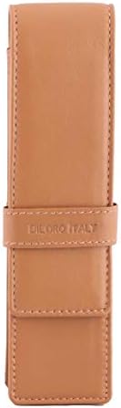 DiLoro Leather Pen Case Pouch Holder for Two Fountain Ballpoint Rollerball Pens or Pencils (Tan) by DiLoroSwitzerland