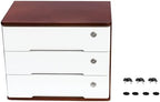 Lockable Desk Organizer Wooden Desktop Drawers Office Flat Files Storage Box Locking Countertop Storage Cabinet (Walnut + White, 3-Tier) - Image 7