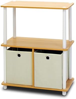 Furinno TURN-N-TUBE Storage Shelves Set of 2, 3-Tier Toolless Book Shelf with Storage Bins, Display Shelf, for Organization and Storage, Living Room, Garage, Home Office, Beech - Image 5