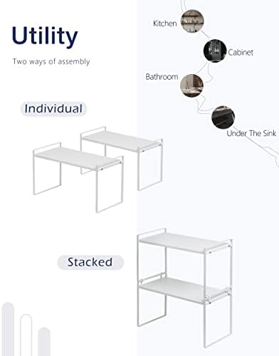 Nxconsu Stackable Cabinet Shelf Organizer 2 Pack, Wide Tall White - Image 5