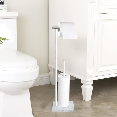 Toilet Paper Holder Stand with Weighted Natural Marble Base, Bathroom Free Standing Toilet Paper Roll Holder with Reserve, Standing Toilet Tissue Holder with Storage (Brushed Nickel, with Storage) - Image 5