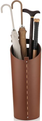 Brown Leather Umbrella Holder Indoor Umbrella Stand Rack for Entryway Tall Bucket That won't Fall Down Storage 10 Different Sizes of Canes Walking Sticks Toy Swords etc by ELPMD