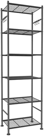 Sakugi Storage Shelves - 6-Tier Large Capacity Shelf Organizer with Hooks, Heavy-Duty Garage Shelving with Leveling Feet, Wobble-Free Rack for Bedroom, Balcony, Garage, 18.1"×12.4"×70.1", Black by Sakugi