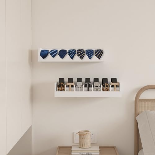 Belt Organizer for Drawer - Bamboo Belt Storage Organizer | Belt Rack for Closet Wall Mount Men Women Tie Sock Bra Scarf Ribbon(White, 2 * 7Grids) - Image 5