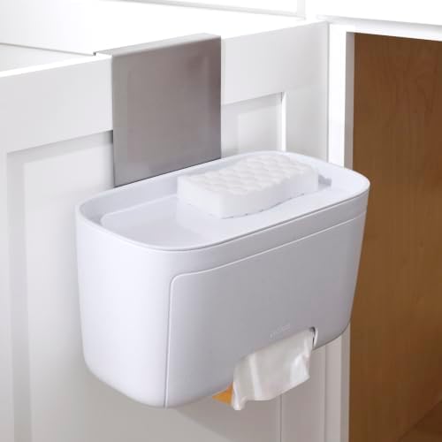 YouCopia DoorStash Garbage Bag Dispenser, Hanging Kitchen Cabinet Door Trash Bag Organizer with Removable Lid for Storage, Speckled White by YouCopia