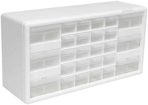 Akro-Mils 26-Drawer Plastic Storage Cabinet, 20" W x 6" D x 10" H, White by Akro-Mils